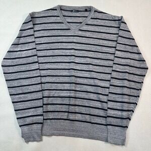 pd&c‎ Striped V-Neck Sweater Mens Medium Grey Black PDA10-BK Excellent